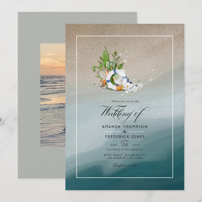 Invitation de mariage photo de plage d'été frais (Devant / Derrière)