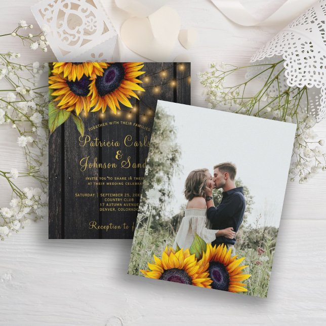 Invitation de mariage photo en bois rustique à pet (Créateur téléchargé)