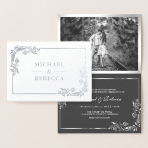 Invitation de mariage photo florale gris feuille d