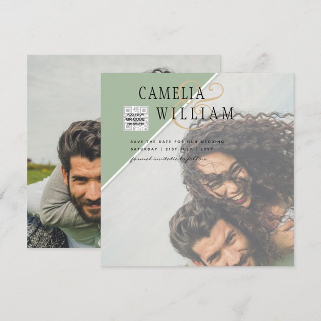 Invitation de mariage PHOTO moderne avec QR CODE d (Devant / Derrière)