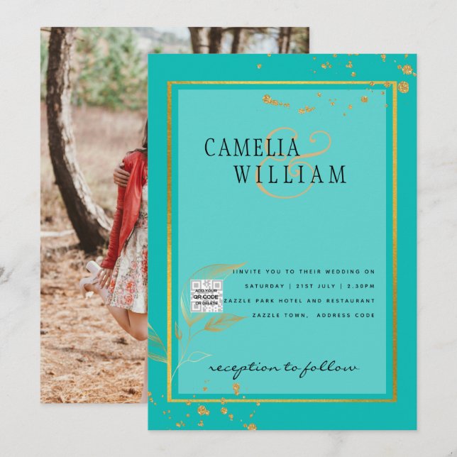 Invitation de mariage PHOTO moderne CODE QR RSVP S (Devant / Derrière)