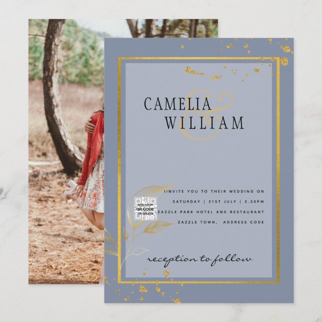 Invitation de mariage PHOTO moderne QR CODE RSVP B (Devant / Derrière)