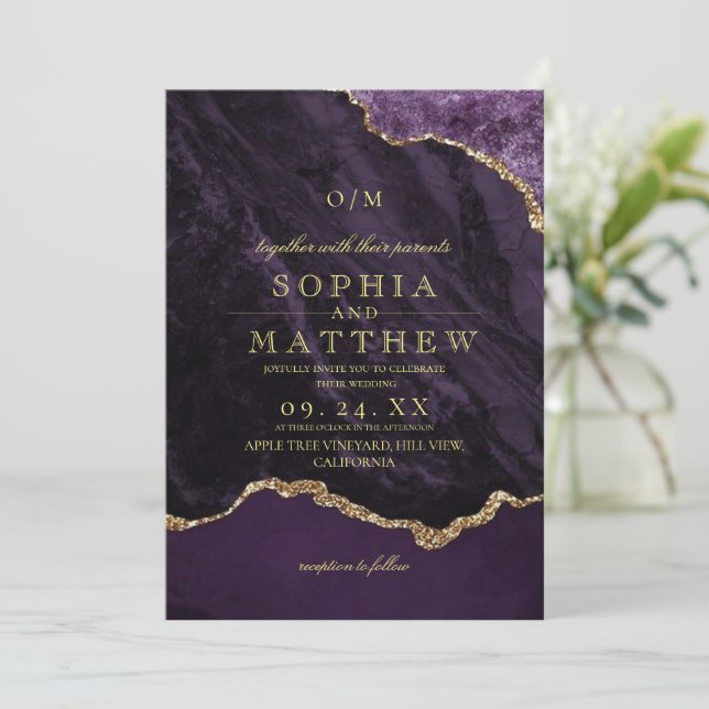 Invitation de mariage photo moderne violette (Debout devant)