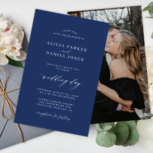 Invitation de mariage photo navy et blanc à petit 