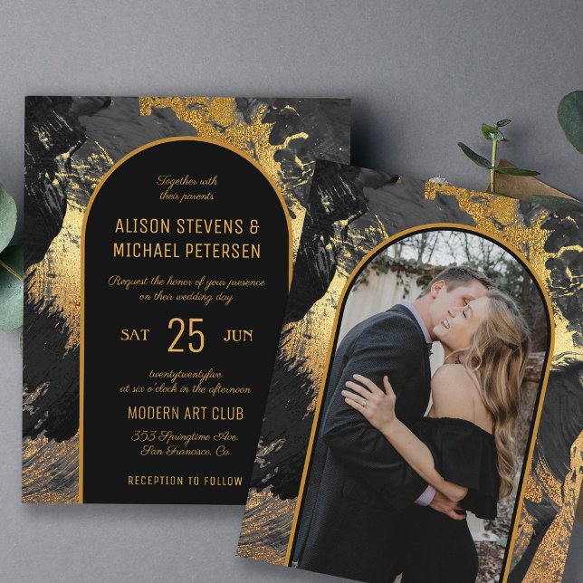 Invitation de mariage PHOTO noir abstrait budget (Créateur téléchargé)