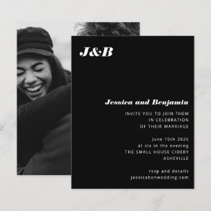 Invitation de mariage photo noir Budget Monogramme