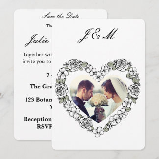 Invitation de mariage photo noir et blanc coeur 