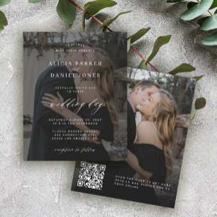 Invitation de mariage photo noire code QR budget