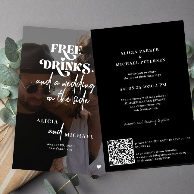 Invitation de mariage photo QR RSVP décontractée b (Créateur téléchargé)