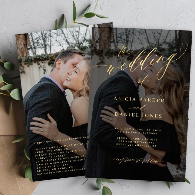 Invitation de mariage photo QR script or budget (Créateur téléchargé)