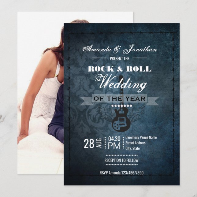 Invitation de mariage photo rétro vintage Rock n R (Devant / Derrière)