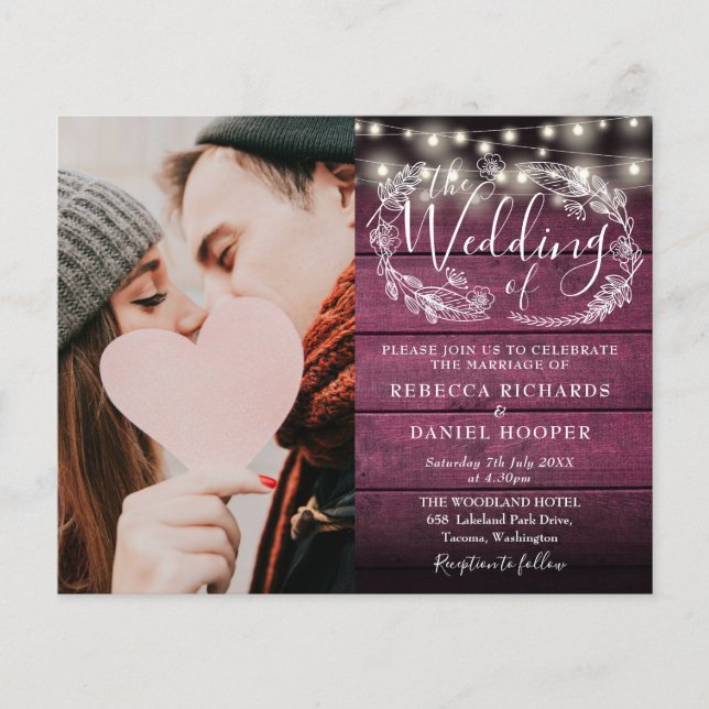 Invitation de mariage photo rustique rouge tout co (Devant)