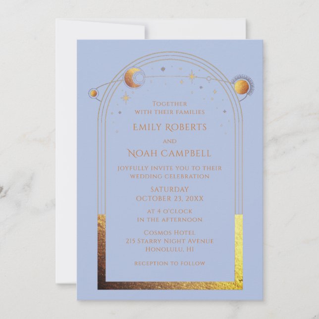 Invitation de mariage Photo Soleil Lune Céleste Bl (Devant)