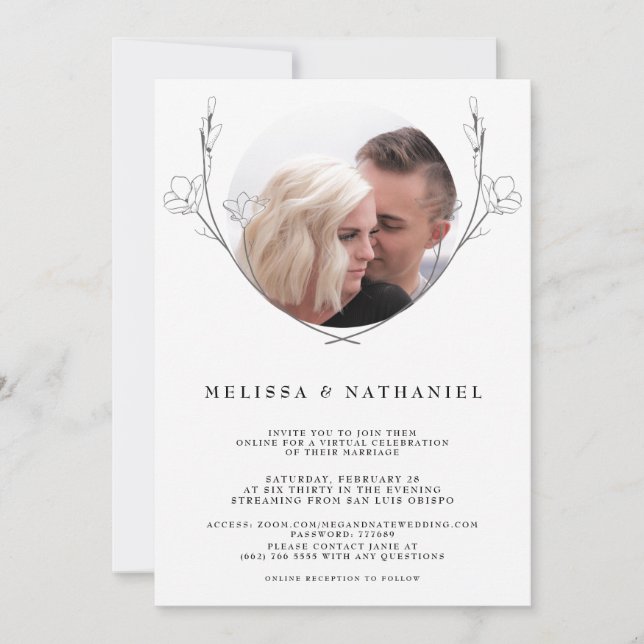 Invitation de mariage photo virtuelle florale bota (Devant)