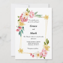 Invitation de mariage pivoine rose et jonquille ja
