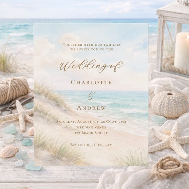 Invitation de mariage plage côtière océan (Créateur téléchargé)