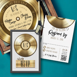 Invitation de mariage plaque de disque vinyle or m