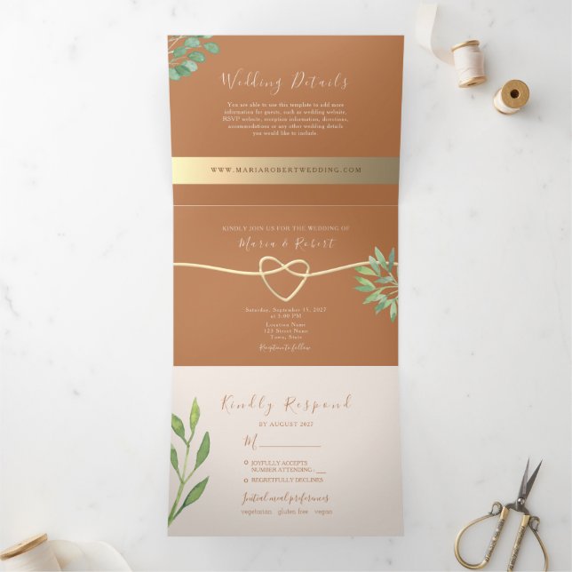 Invitation de mariage pliable en terre cuite (Intérieur)