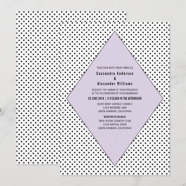 Invitation de mariage Pois moderne Lilac (Devant / Derrière)
