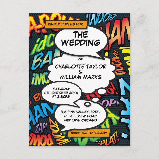 Invitation de mariage Pop Art de bande dessinée (Devant)