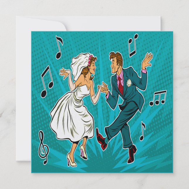 Invitation de mariage Pop Art pour danser le Jitte (Devant)