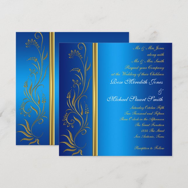 Invitation de mariage populaire bleu royal (Devant / Derrière)