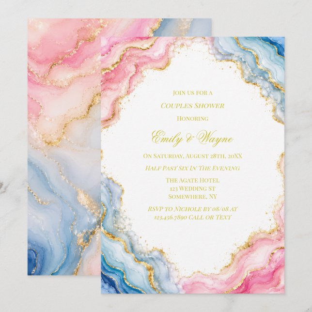 Invitation de mariage pour couples en agate rose,  (Devant / Derrière)