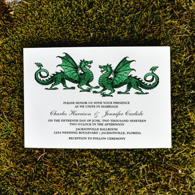 Invitation de mariage pour dragon écologique (Green Elegant Dragons Wedding Invite)