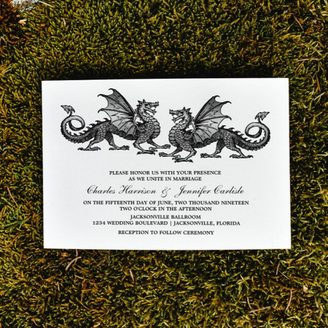 Invitation de mariage pour dragon élégant en argen (Silver Elegant Dragons Wedding Invite)