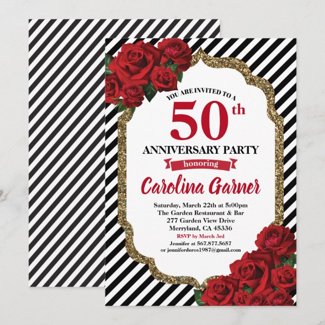Invitation de mariage pour la fête du 50e annivers (Devant / Derrière)