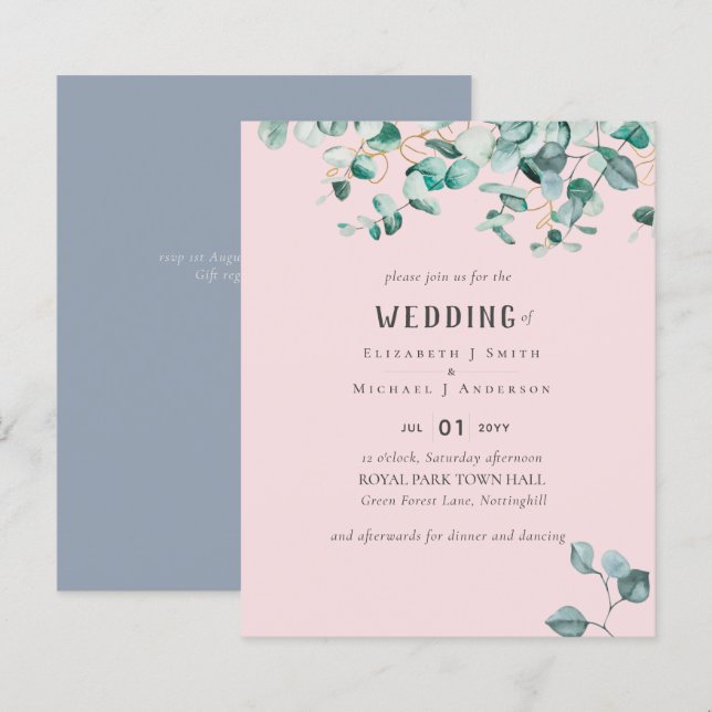 Invitation de mariage pour le budget de l'Eucalypt (Devant / Derrière)