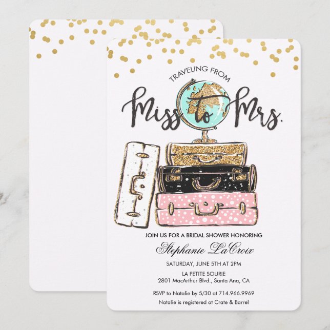 Invitation de mariage pour le voyage de Mademoisel (Devant / Derrière)
