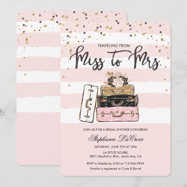 Invitation de mariage pour le voyage de Miss à Mrs (Devant / Derrière)