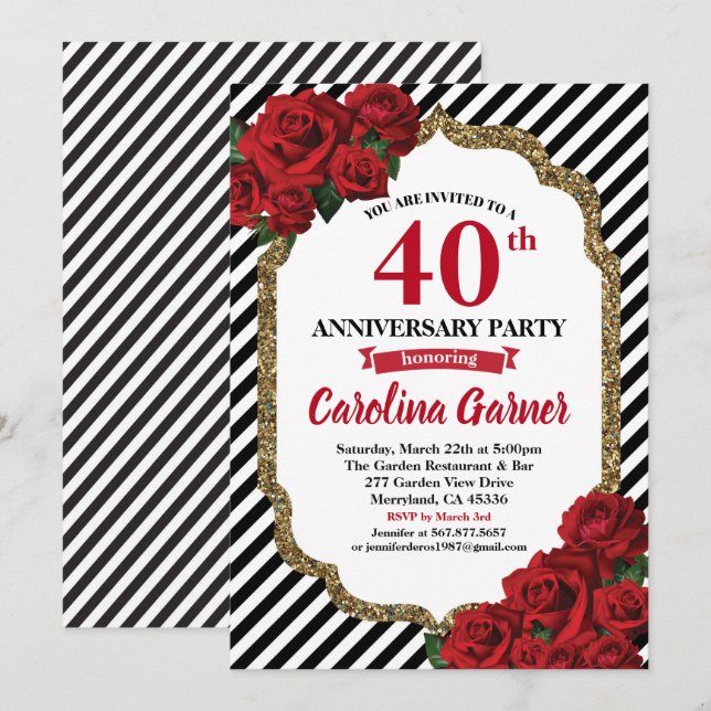 Invitation de mariage pour les 40 ans de mariage à (Devant / Derrière)