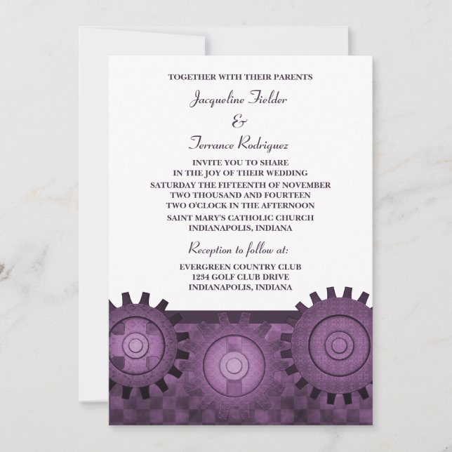 Invitation de mariage pour les engrenages de vapeu (Devant)