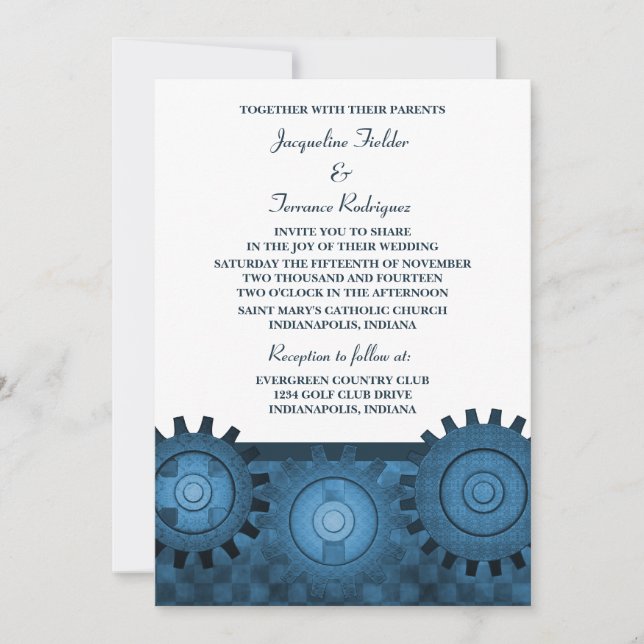 Invitation de mariage pour les engrenages en vapeu (Devant)
