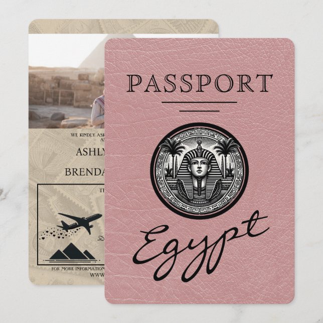 Invitation de mariage pour passeport d'Égypte Rose (Devant / Derrière)