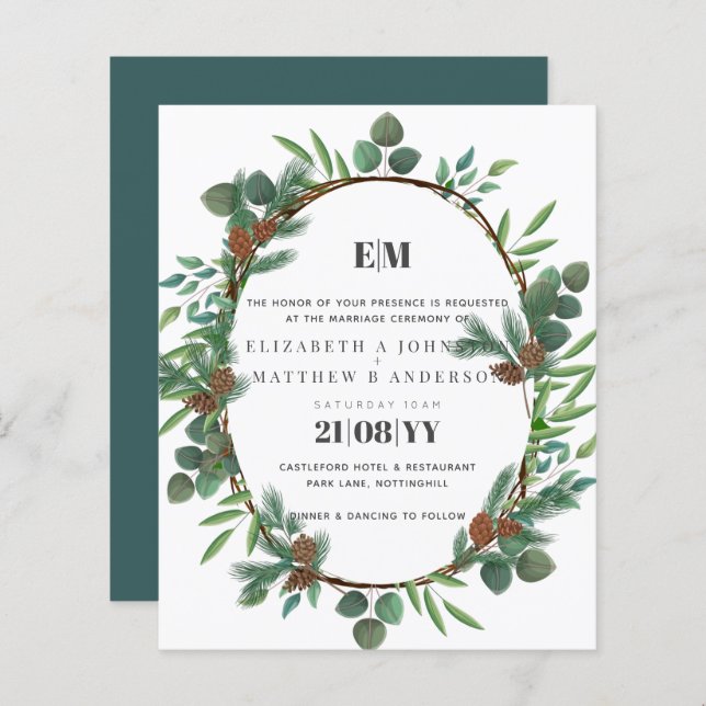 Invitation de mariage pour pin vert budget (Devant / Derrière)