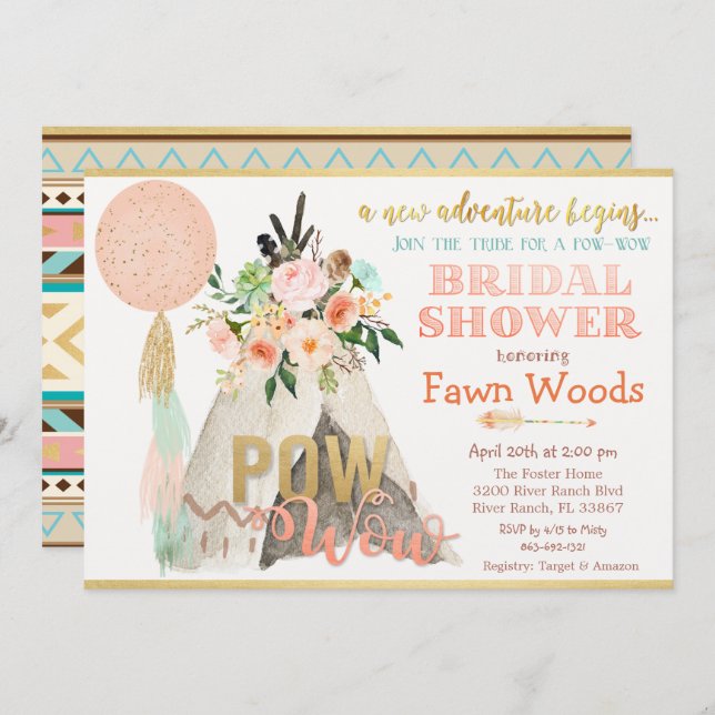 Invitation de mariage Pow Wow Tribal Teepee (Devant / Derrière)
