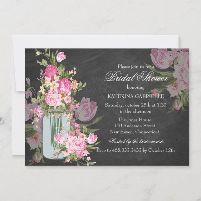 Invitation de mariage Pretty Chalkboard & Mason Ja (Devant)