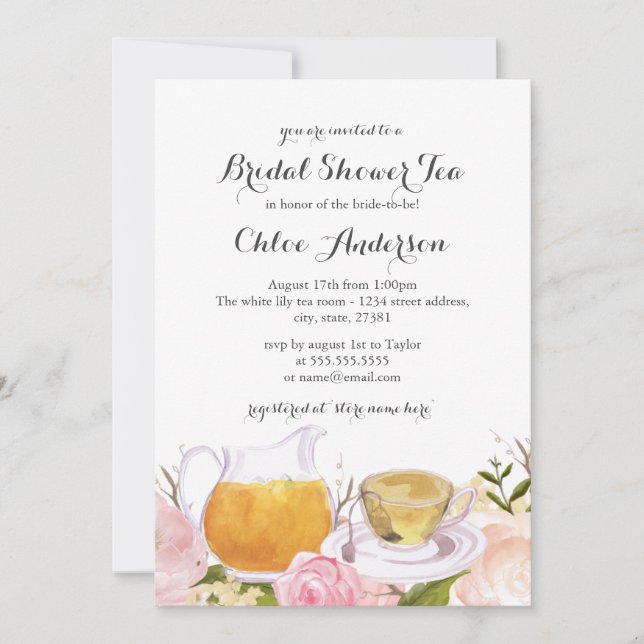 Invitation de mariage Pretty Pink Rose Teacup (Devant)