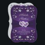 Invitation de mariage | Purple, Argent, Floral, Co<br><div class="desc">Ce faire-part de mariage romantique et spectaculaire à florale violet et argenté en forme de support a un RIBBON IMPRIMÉ, une paire de diamants et de parties scintillant avec joint de coeurs de bijoux et look métallique argent et de fleurs violettes sur elle. ****VEUILLEZ NOTER que tout va s'imprimer tel...</div>