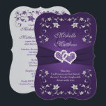 Invitation de mariage | Purple, Argent, Floral, Co<br><div class="desc">Ce faire-part de mariage romantique et spectaculaire à florale violet et argenté en forme de support a un RIBBON IMPRIMÉ, une paire de diamants et de parties scintillant avec joint de coeurs de bijoux et look métallique argent et de fleurs violettes sur elle. ****VEUILLEZ NOTER que tout va s'imprimer tel...</div>