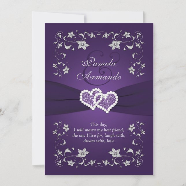 Invitation de mariage | Purple, Argent, Floral, Co (Devant)
