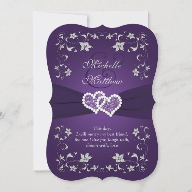 Invitation de mariage | Purple, Argent, Floral, Co (Devant)