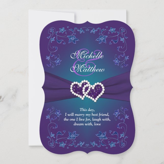 Invitation de mariage | Purple, Turquoise, Floral, (Devant)