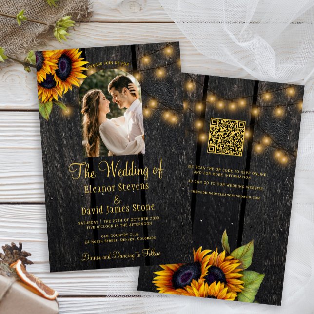 Invitation de mariage QR budget rustique photo RSV (Créateur téléchargé)