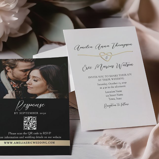 Invitation de mariage QR élégante noir blanc (Créateur téléchargé)