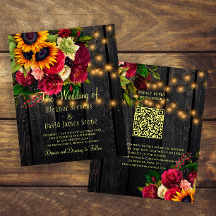 Invitation de mariage QR rustique en bois de campa