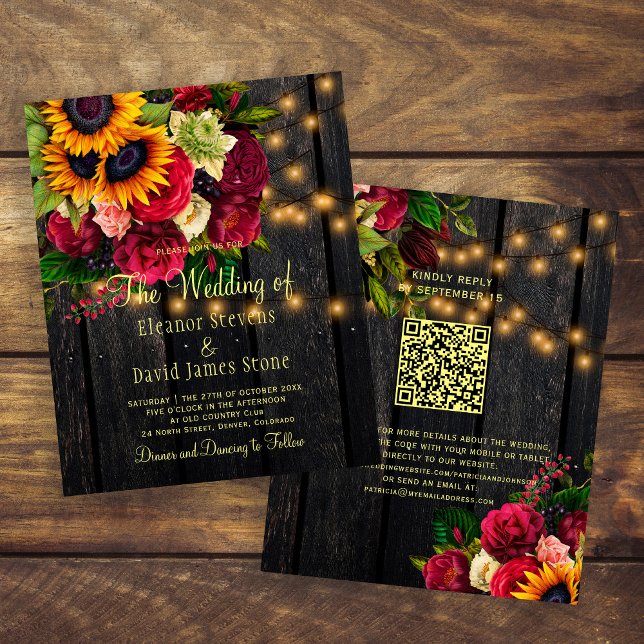 Invitation de mariage QR rustique en bois de campa (Créateur téléchargé)